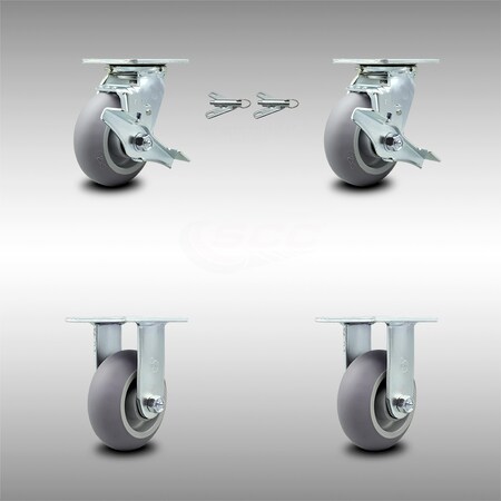 Service Caster 5 Inch Stainless Steel Thermoplastic Caster Set with 2 Brake/Swivel Lock 2 Rigid SCC-SS30S520-TPRBD-TLB-BSL-2-R-2